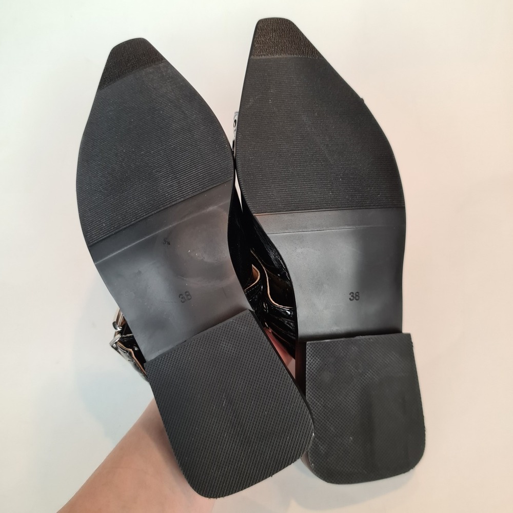 Lunhonk Black Buckle Ballet Slingback Flats 38 US 7/7.5 Punk Chic Grommet Gothic - Picture 8 of 8